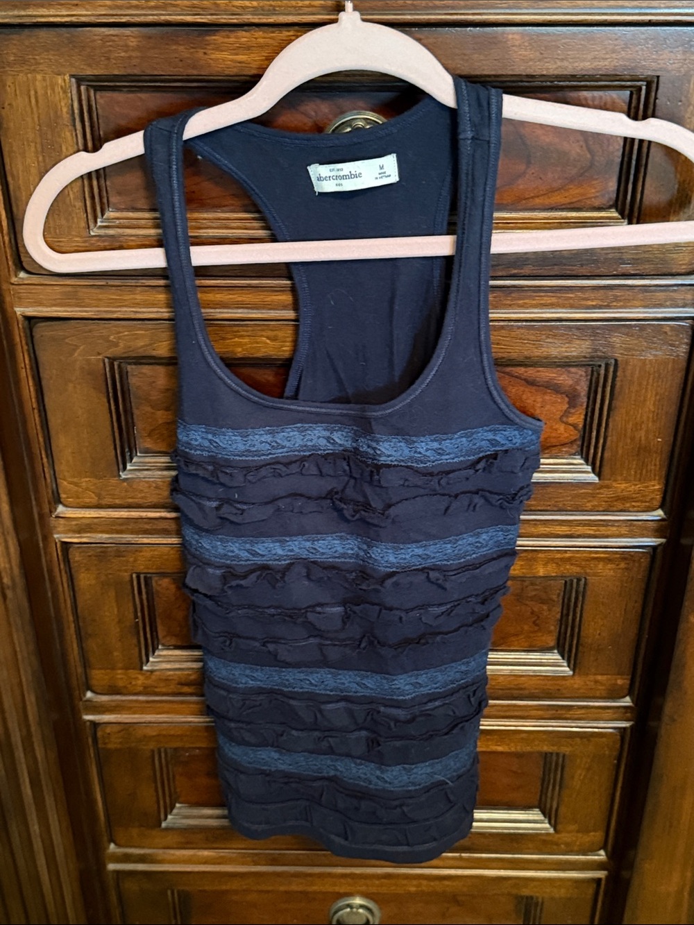 Abercrombie & Fitch Navy Racerback Tank with Lace Ruffle